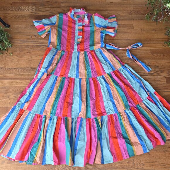 Mille Resort &Travel Victoria Ruffle Geometric Coquette Feminine Maxi Women L - Picture 5 of 7